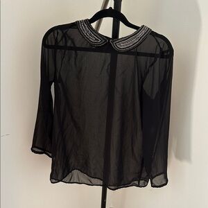 Zara Black Sheer Blouse with Embellished Collar